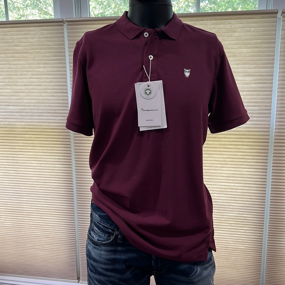 Knowledge Cotton Apparel polo shirt. Color: Burgundy